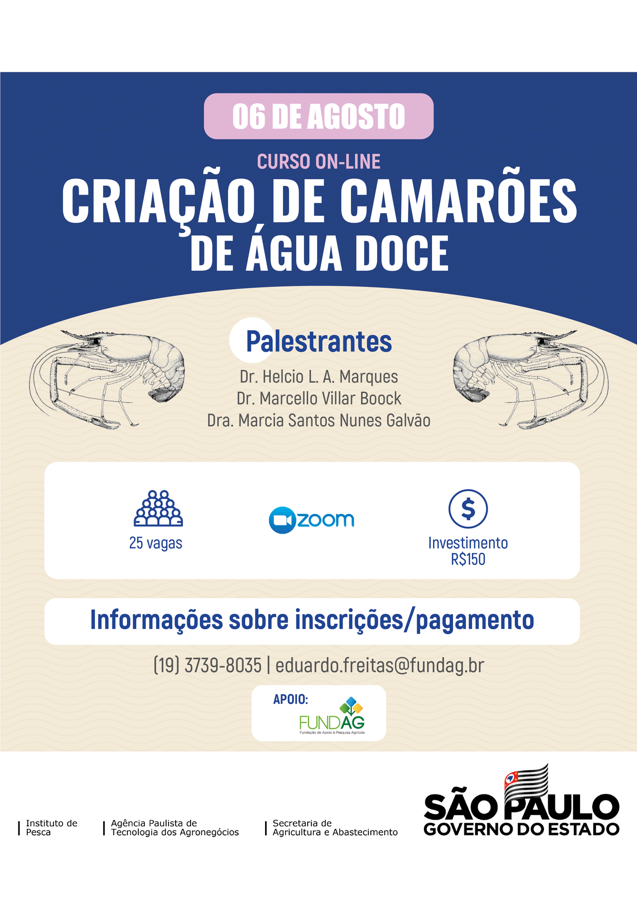 CURSO ONLINE - CRIAÇÃO DE CAMARÕES DE ÁGUA DOCE